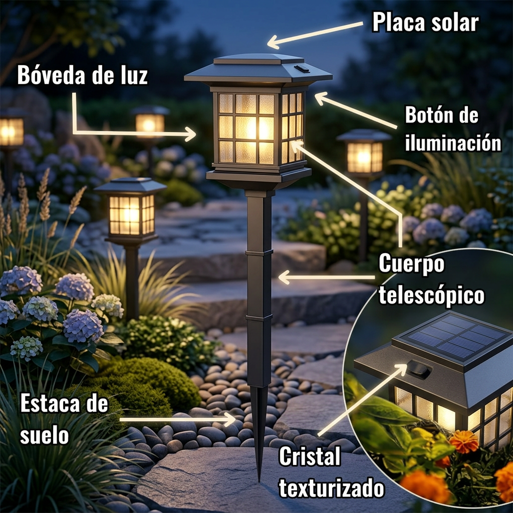 Faro solar de jardín LED - Nuevo modelo 2026